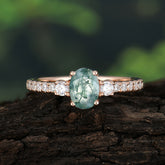 1 Carat Oval Cut Three Stone Moss Agate Promise Ring Classic Wedding Ring